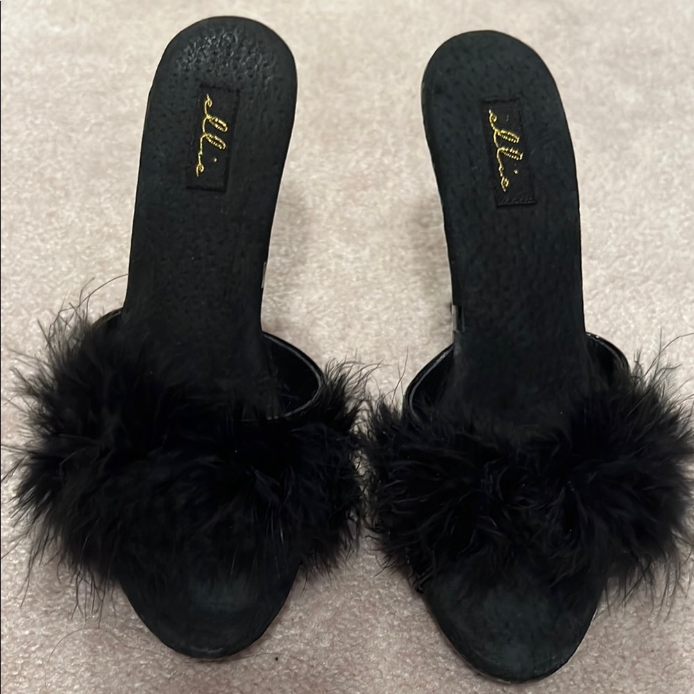 Elle Black Feathered Mules